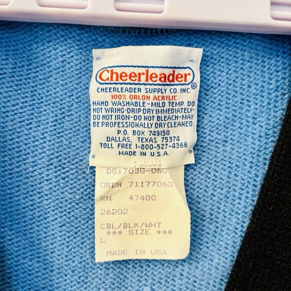 Vtg Varsity Cardigan Sweater L Blue Cheerleader Supply USA Orlon Acrylic Stripes - Picture 4 of 9